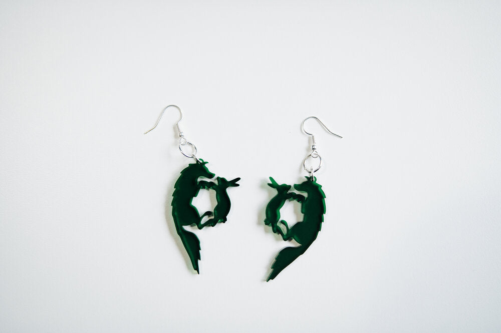 "Fox and the Hare" Acrylic Earrings by Artist Kristin Tang