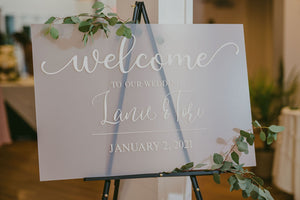 24" x 36" Frosted Acrylic Welcome Sign with White Acrylic Lettering