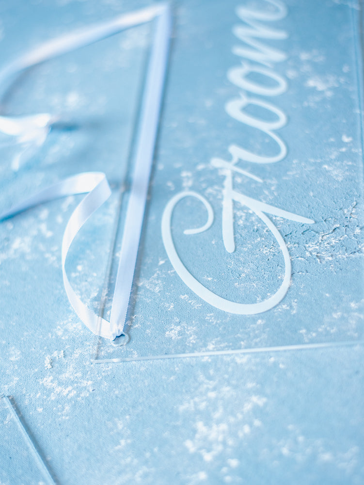 Bride and Groom Chair Signs with Ribbon